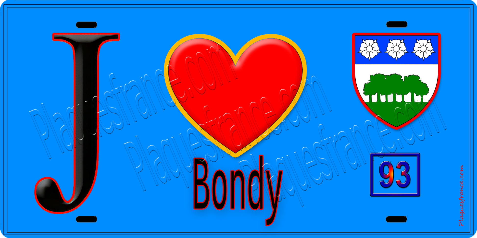 Plaque métal décorative  J' ❤️Bondy, Seine Saint Denis (93)
