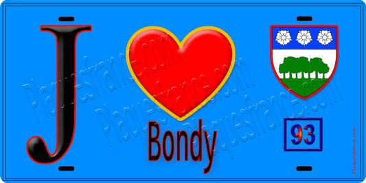 Plaque métal décorative  J' ❤️Bondy, Seine Saint Denis (93)