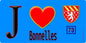 Plaque métal décorative  J' ❤️ Bonnelles, Yvelines (78) fond bleu