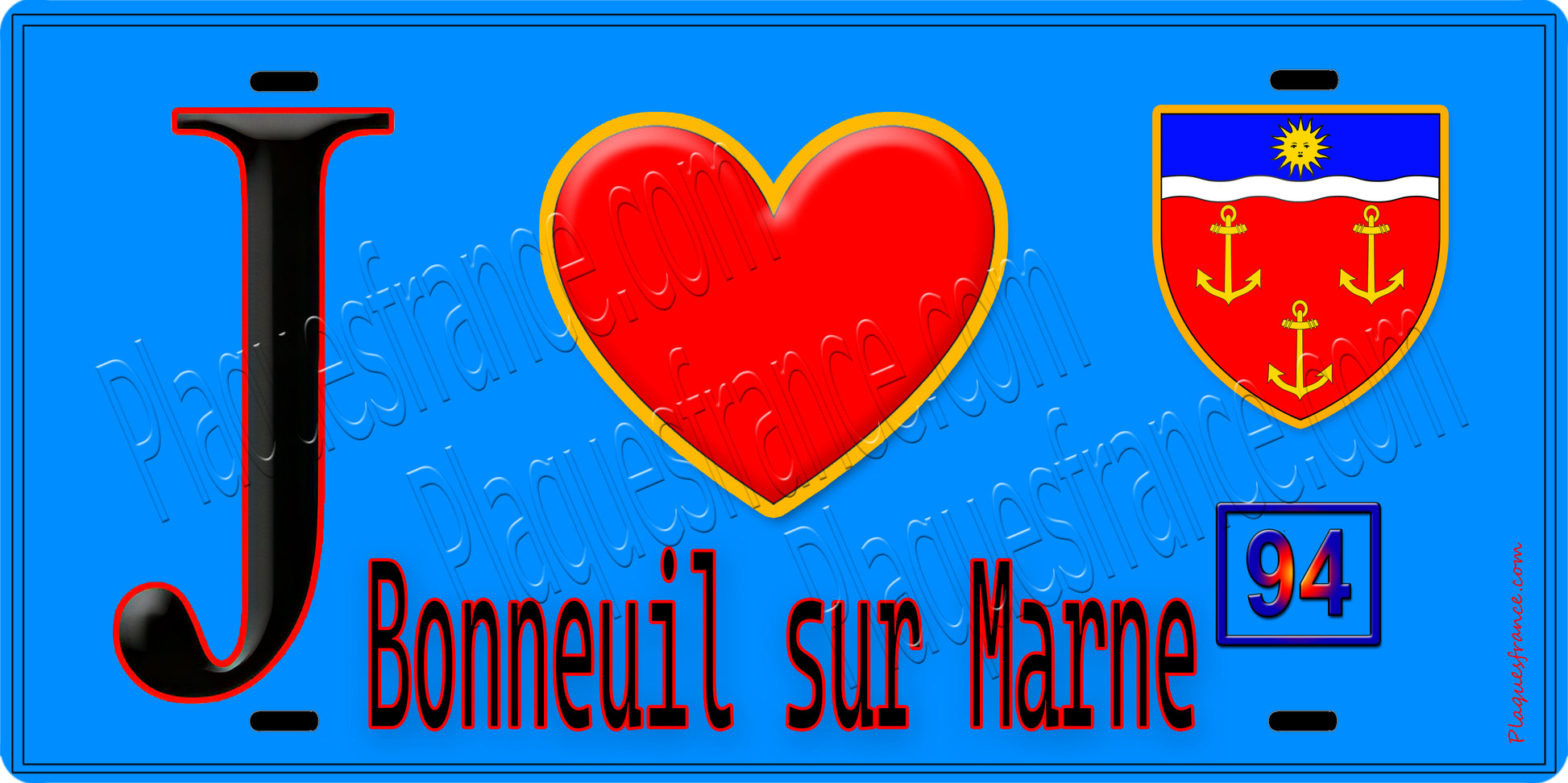 Plaque métal décorative  J' ❤️Bonneuil-sur-Marne, Val de Marne (94) fond bleu