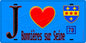 Plaque métal décorative  J' ❤️ Bonnières-sur-Seine, Yvelines (78) fond bleu
