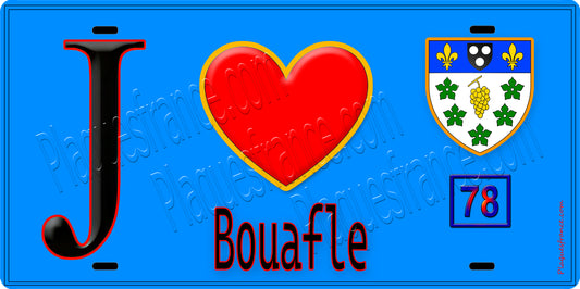 Plaque métal décorative  J' ❤️ Bouafle, Yvelines (78) fond bleu