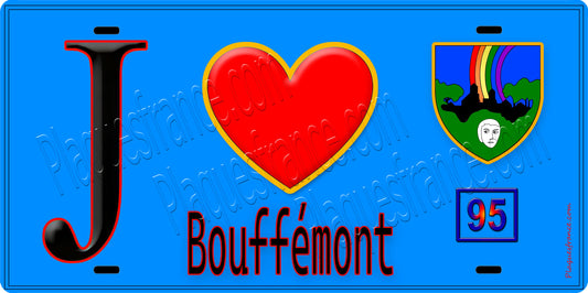 Plaque métal décorative  J' ❤️Bouffémont, Val d'Oise (95) fond bleu