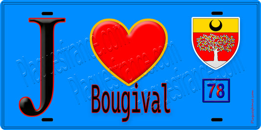 Plaque métal décorative  J' ❤️ Bougival, Yvelines (78) fond bleu