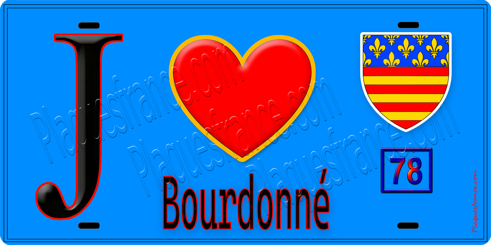 Plaque métal décorative  J' ❤️ Bourdonné, Yvelines (78) fond bleu