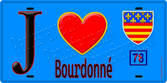 Plaque métal décorative  J' ❤️ Bourdonné, Yvelines (78) fond bleu