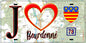 Plaque métal décorative  J' ❤️ Bourdonné, Yvelines (78)fond carte