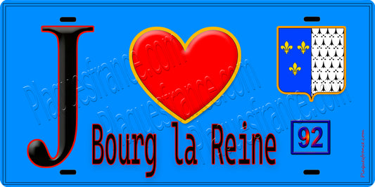 Plaque métal décorative  J' ❤️ Bourg-la-Reine, Hauts de Seine (92) fond bleu