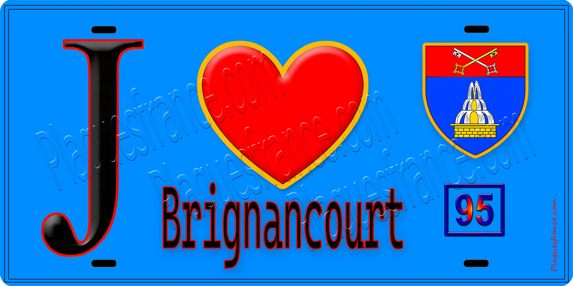 Plaque métal décorative  J' ❤️Brignancourt, Val d'Oise (95) fond bleu