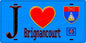 Plaque métal décorative  J' ❤️Brignancourt, Val d'Oise (95) fond bleu