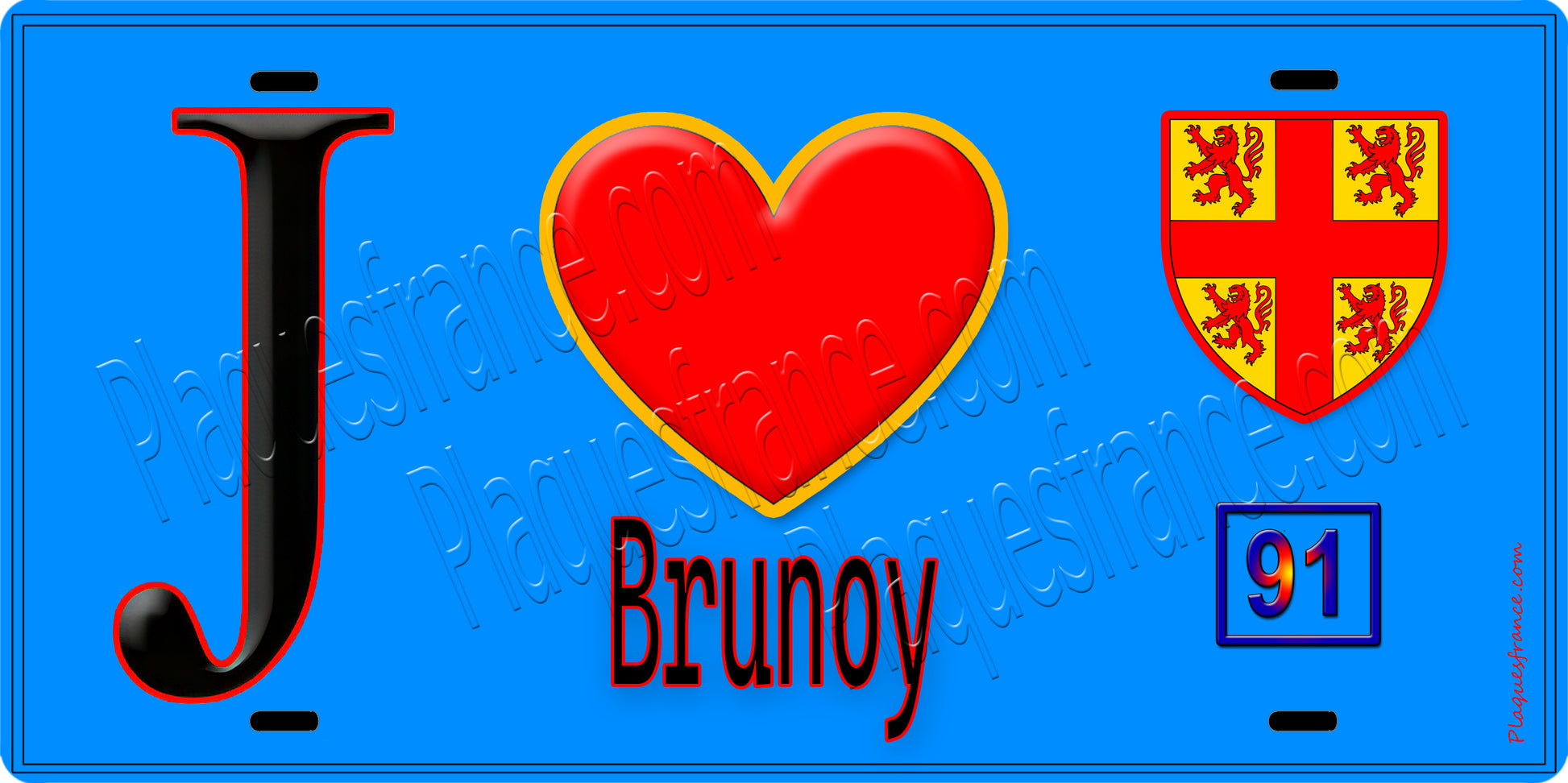 Plaque métal décorative  J' ❤️Brunoy, Essonne (91) fond bleu