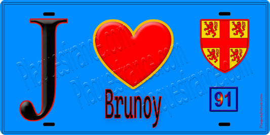 Plaque métal décorative  J' ❤️Brunoy, Essonne (91) fond bleu