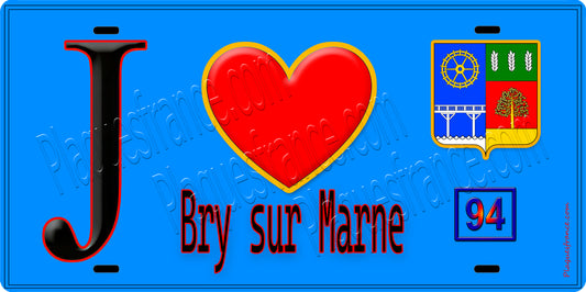 Plaque métal décorative  J' ❤️Bry-sur-Marne, Val de Marne (94) fond bleu