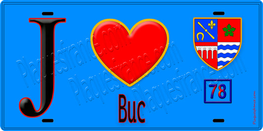 Plaque métal décorative  J' ❤️  Buc, Yvelines (78) fond bleu