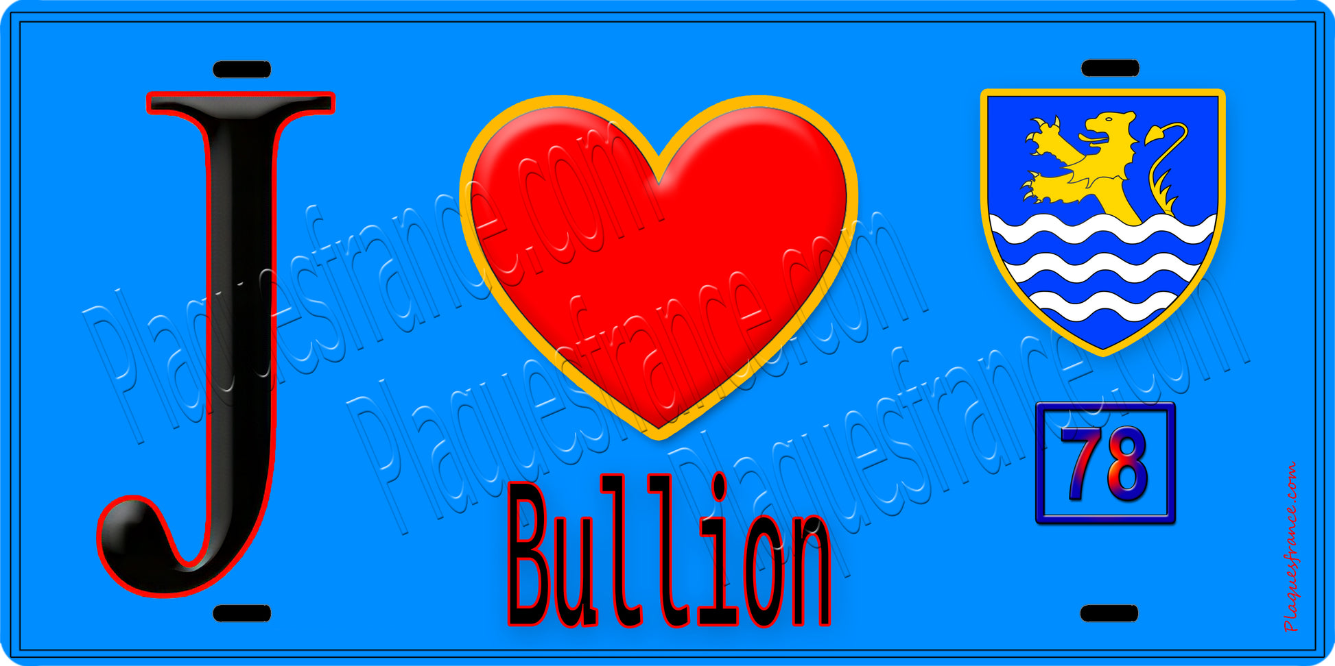 Plaque métal décorative  J' ❤️ Bullion, Yvelines (78) fond bleu