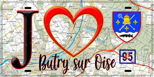 Plaque métal décorative  J' ❤️Butry-sur-Oise, Val d'Oise (95)