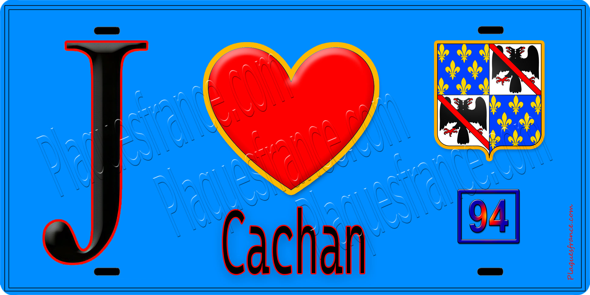 Plaque métal décorative  J' ❤️Cachan, Val de Marne (94) fond bleu