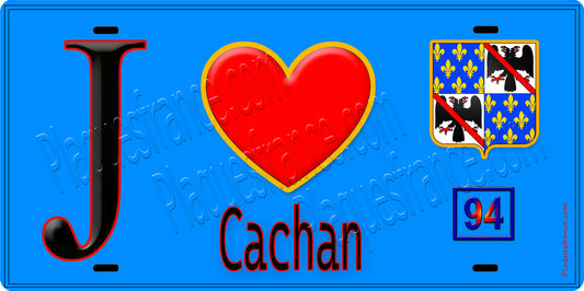 Plaque métal décorative  J' ❤️Cachan, Val de Marne (94) fond bleu