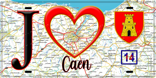 Plaque métal décorative J' ❤️ Caen, Calvados, (14)