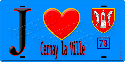 Plaque métal décorative  J' ❤️ Cernay-la-Ville, Yvelines (78) fond bleu