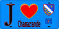 Plaque métal décorative  J' ❤️Chamarande, Essonne (91) fond bleu