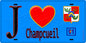 Plaque métal décorative  J' ❤️Champcueil, Essonne (91) fond bleu