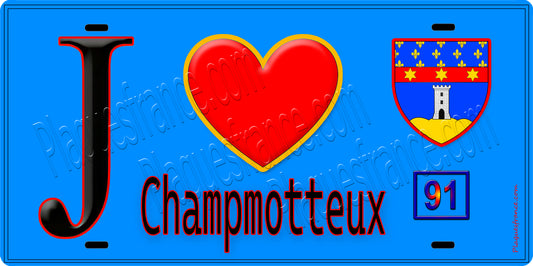 Plaque métal décorative  J' ❤️Champmotteux, Essonne (91) fond bleu