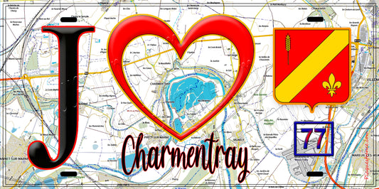Plaque métal décorative  J' ❤️Charmentray, Seine et Marne (77) (Copie) fond carte