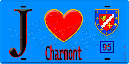 Plaque métal décorative  J' ❤️Charmont, Val d'Oise (95) fond bleu