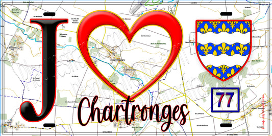 Plaque métal décorative  J' ❤️Chartronges, Seine et Marne (77)