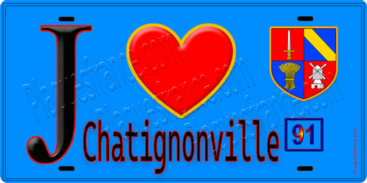 Plaque métal décorative  J' ❤️Chatignonville, Essonne (91) fond bleu