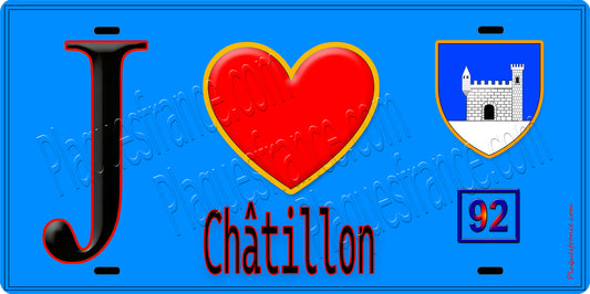 Plaque métal décorative  J' ❤️ Châtillon, Hauts de Seine (92) fond bleu
