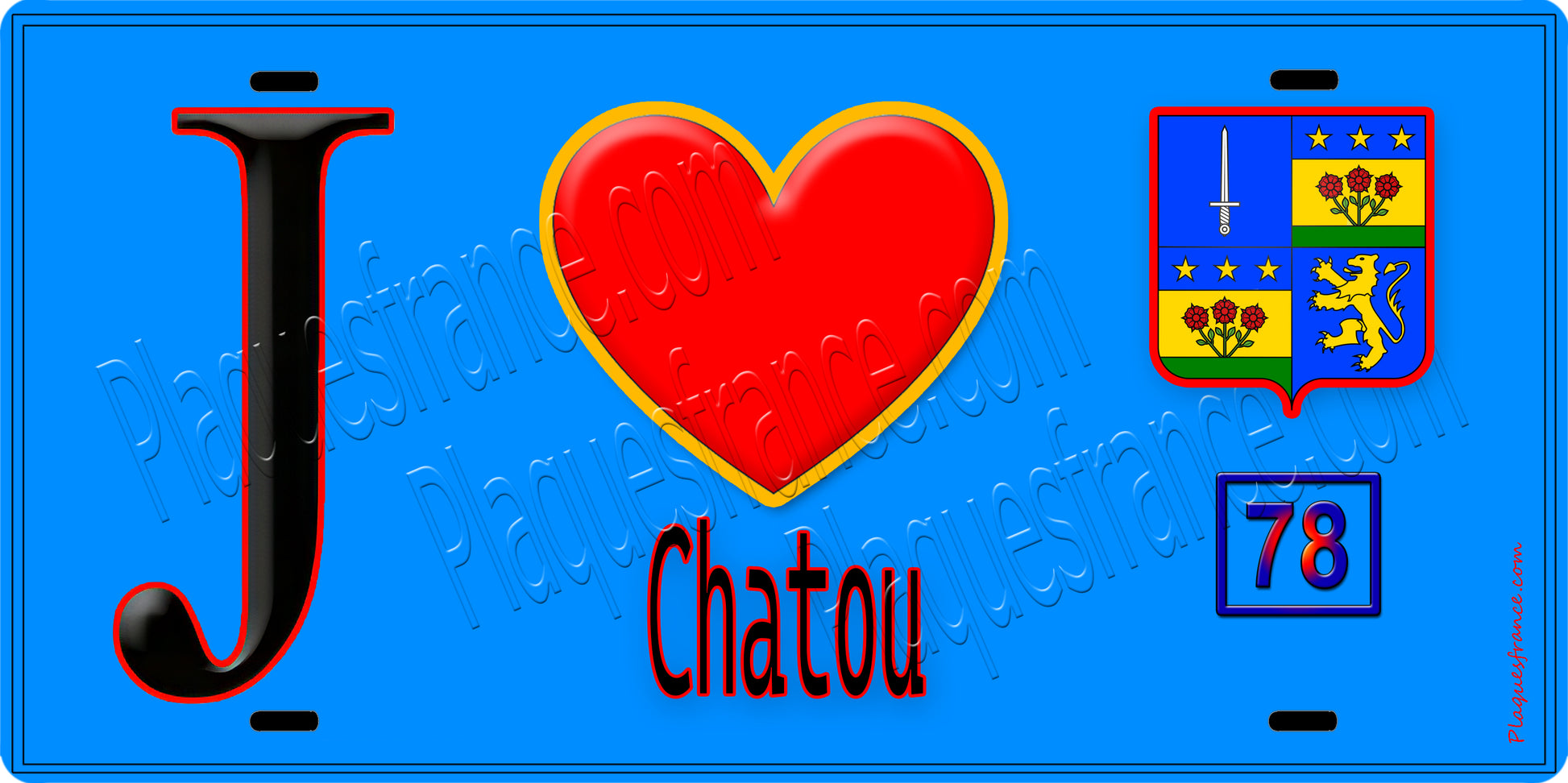 Plaque métal décorative  J' ❤️ Chatou, Yvelines (78) fond ble