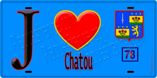 Plaque métal décorative  J' ❤️ Chatou, Yvelines (78) fond ble