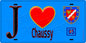 Plaque métal décorative  J' ❤️Chaussy, Val d'Oise (95) fond bleu