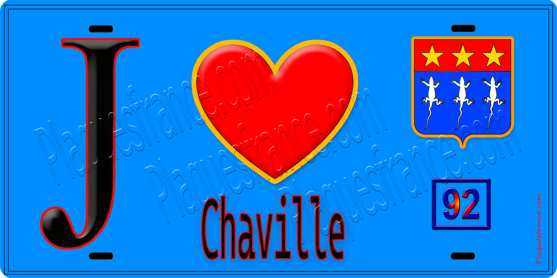 Plaque métal décorative  J' ❤️ Chaville, Hauts de Seine (92) fond bleu