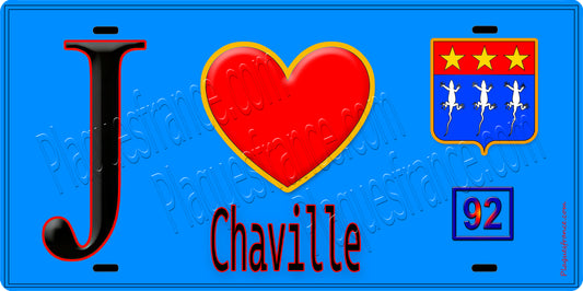 Plaque métal décorative  J' ❤️ Chaville, Hauts de Seine (92) fond bleu