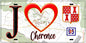 Plaque métal décorative  J' ❤️Chérence, Val d'Oise (95) fond carte