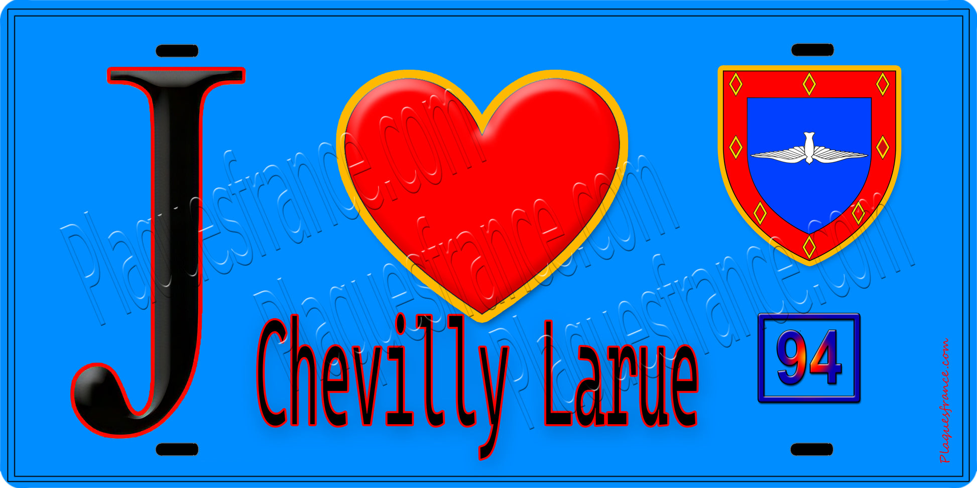 Plaque métal décorative  J' ❤️Chevilly-Larue, Val de Marne (94) fond bleu