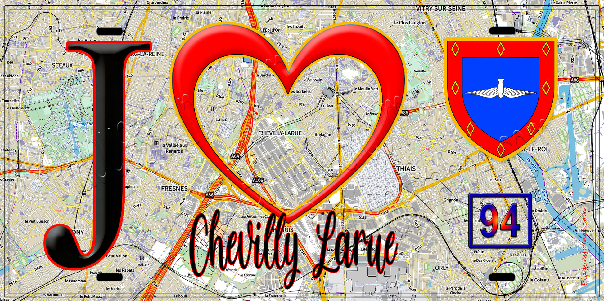Plaque métal décorative  J' ❤️Chevilly-Larue, Val de Marne (94)