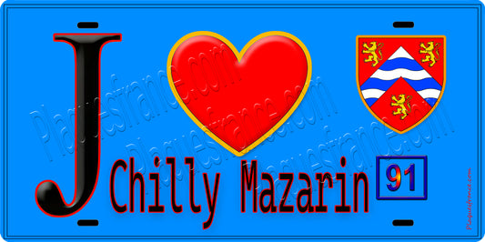 Plaque métal décorative  J' ❤️Chilly-Mazarin, Essonne (91) fond bleu