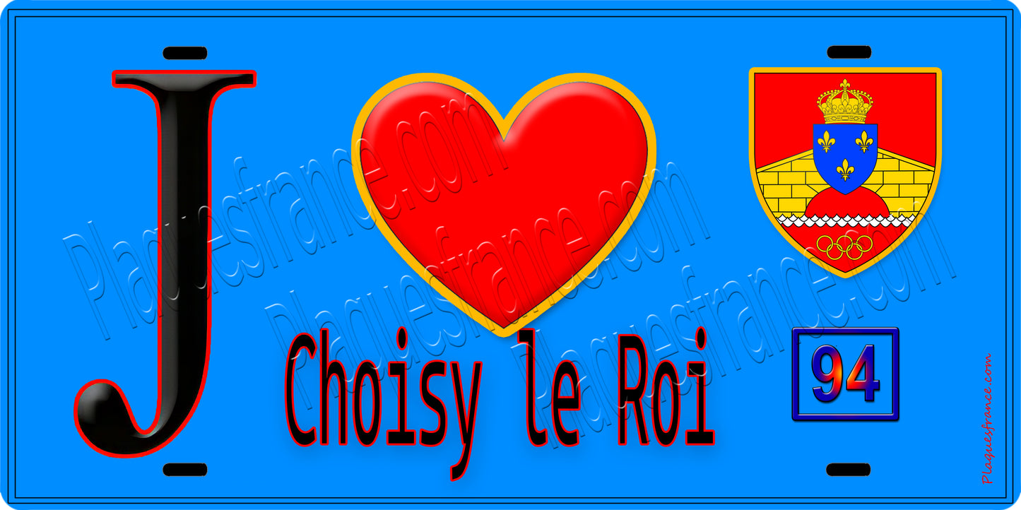 Plaque métal décorative  J' ❤️Choisy-le-Roi, Val de Marne (94) fond bleu