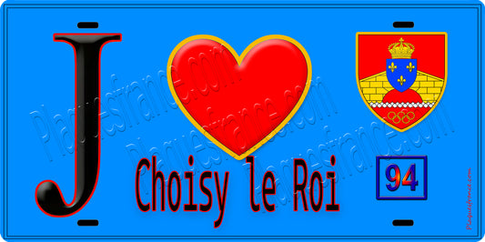 Plaque métal décorative  J' ❤️Choisy-le-Roi, Val de Marne (94) fond bleu
