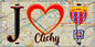 Plaque métal décorative  J' ❤️ Clichy, Hauts de Seine (92) fond carte