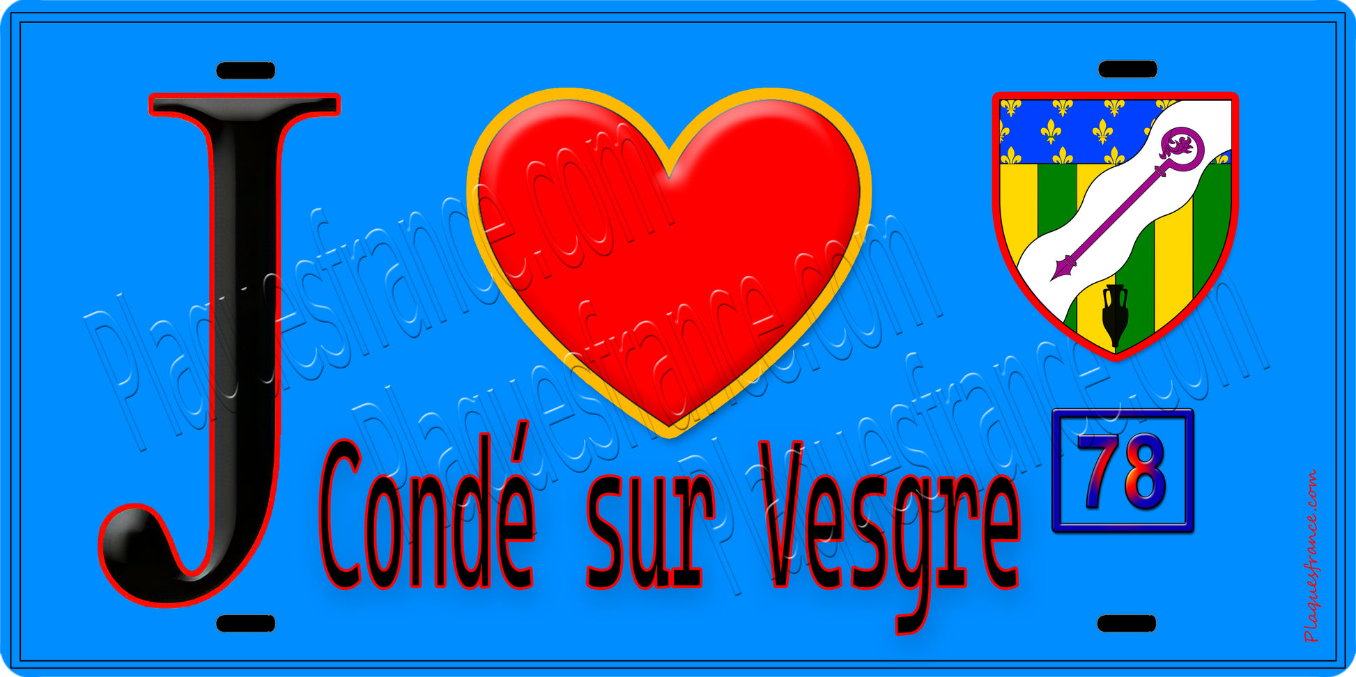 Plaque métal décorative  J' ❤️ Condé-sur-Vesgre, Yvelines (78) fond bleu