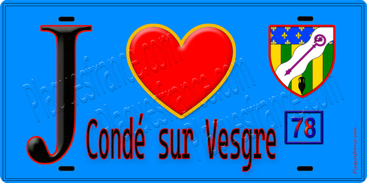 Plaque métal décorative  J' ❤️ Condé-sur-Vesgre, Yvelines (78) fond bleu