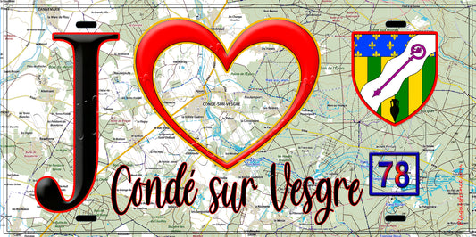 Plaque métal décorative  J' ❤️ Condé-sur-Vesgre, Yvelines (78) fond cate
