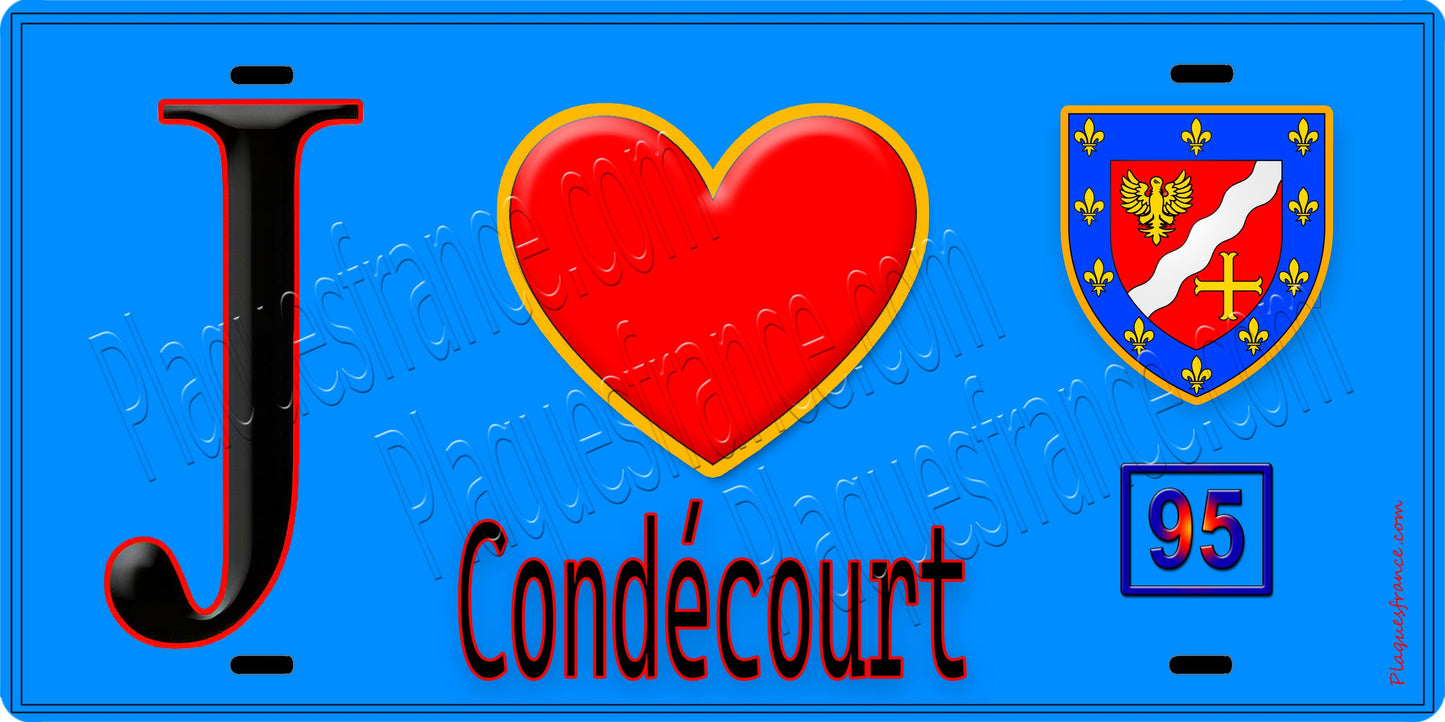 Plaque métal décorative  J' ❤️Condécourt, Val d'Oise (95) fond bleu
