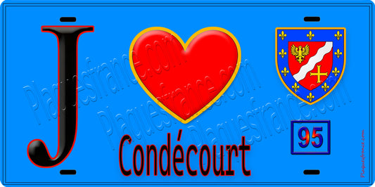 Plaque métal décorative  J' ❤️Condécourt, Val d'Oise (95) fond bleu