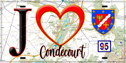 Plaque métal décorative  J' ❤️Condécourt, Val d'Oise (95) fond carte